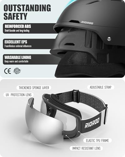 RIOROO Ski Helmet With Goggles Set, Adjustable Vent Sports Helmet With Protective Goggles, Suitable For Snow Sports, Snowboard Skiing Windproof, Suitable For Male And Female Teenagers Ski Helmets