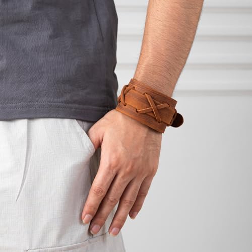 Pulsera trenzada de cuero genuino estilo vintage miniatura 2