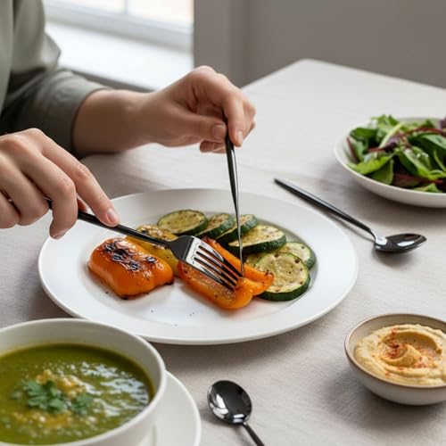 Image of 5 Pcs Black Cutlery Set for Dining Table the Perfect Lightweight Silim Handle Tableware Including Dinner Spoon, Dinner Fork, Dinner Knife, Dessert Spoon & Dessert Fork