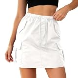 Falda cargo de talle alto con bolsillos, corte entallado, falda midi casual, Blanco, S
