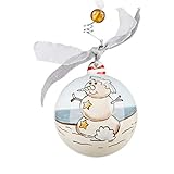 Glory Haus, Christmas Ornament, Hand Painted, Ceramic Ball (Beach Snowman)