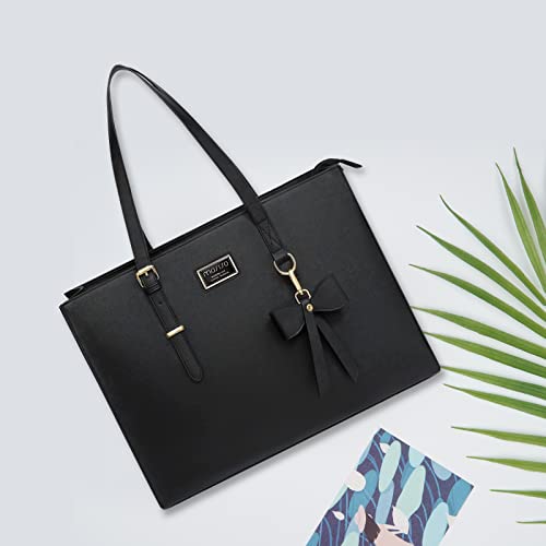 Bolso Tote para Laptop 15.6 pulgadas de Cuero PU Negro miniatura 6