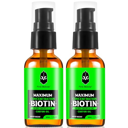 First Melody Beard Oil,Maximun Thickening Biotin, with Castor Oil and Argan & Jojoba Oils, Promotes Beard Growth, Styles, Strengthens & Softens Beards & Mustaches,1 Ounce*2(2 Pack)