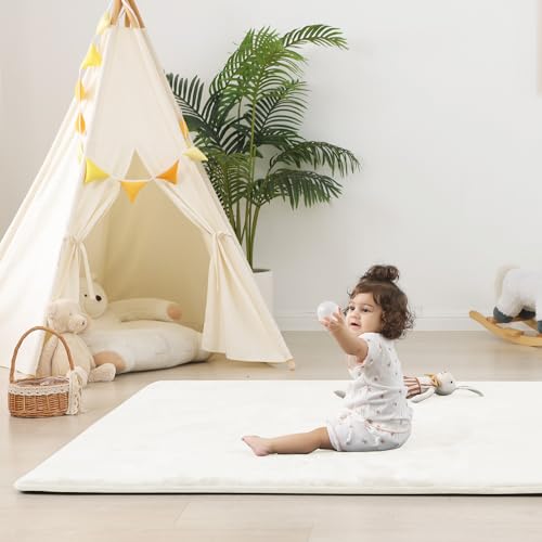 Image of 1.5 inch Thick Baby Play Mat for Floor 39x59 Soft Foam Play Mats, Cream