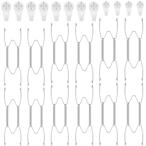 Image of Hotop 12 Pieces Plate Hangers for Wall Stainless Steel Wire Invisible Heavy Duty Plate Hangers Display Holders with 12 Pieces Hooks for Wall Decorative(8 /10 /12 Inch,Silver)