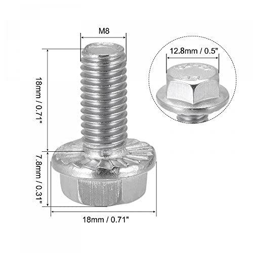 Image of uxcell M8x18mm Hex Serrated Flange Bolts Screws Metric Thread 304 Stainless Steel 5pcs