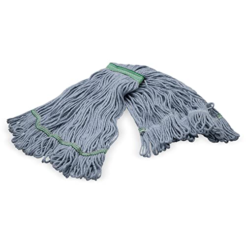Image of SPARTA Flo-Pac Acrylic Mop Head, Loop-Ended, Narrow Band with 1 inch Green Band for Organized Cleaning, Medium, Blue, (Pack of 12)