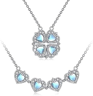 POPLYKE Sterling Silver Lucky Four Leaf Clover Necklace for Women Cubic Zirconia Magnetic Folding Heart Love Pendant Necklace Jewellery