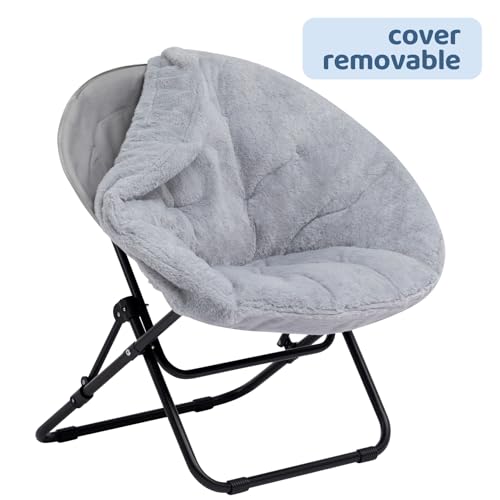HollyHOME Klappbar Sessel Rund Klappsessel Wohnzimmer Ohrensessel Runder Loungesessel Mondsessel Relaxsessel Gemütlicher Lesesessel Schlafzimmer Plüsch, Grau
