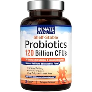Innate Vitality Probiotics 120 Billion CFUs for Men & Women, 34 Strains with Prebiotics & Digestive Enzymes, Immune & Digestive Health, Delayed Release, Shelf Stable, 30 Vegan Capsules