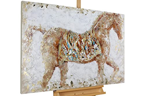 KunstLoft® peinture acrylique sur toile 'Puissant géant' 120x80cm | Tableau acrylique peint à la main | Toile sur cadre en bois | Cheval animal Abstrait Natur Beige Cover