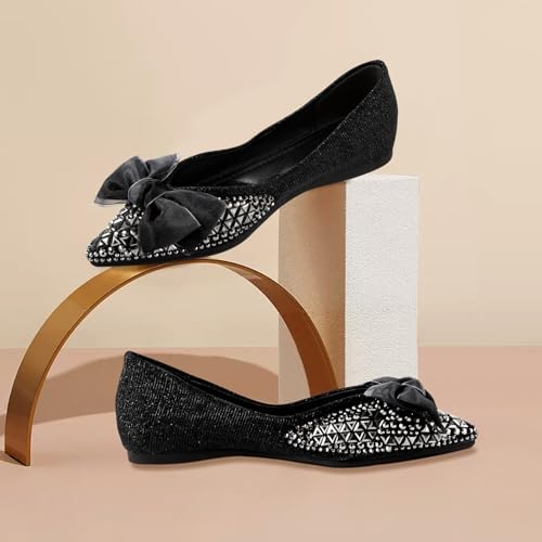 Generic Women's Silver Rhinestone Pointed Toe Flats: Comfortable, Lightweight, Dressy Ballet Shoes for Adult Women