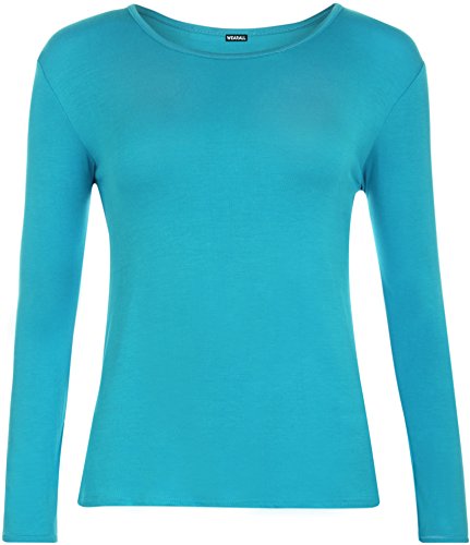 WearAll - Damen T-Shirt Langarm Top - Türkis - 40-42