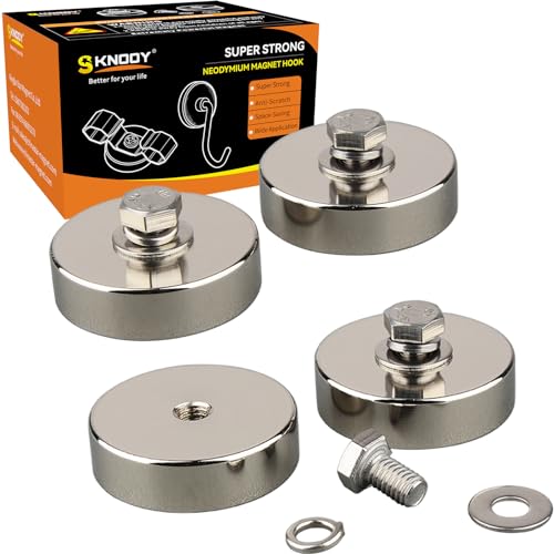 Strong Neodymium Round Magnet with Bolt, 4 PCS Heavy Duty Rare Earth Magnets with M6 Female Thread, Powerful Removable Magnetic Mounting Base for Lighting, Tools, Equipment