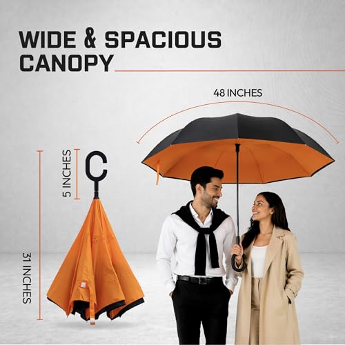 Image of Robustt 48 inch Reversible Big Size Umbrella for Rain| Manual Open /Close | Windproof Double Layer Fabric with Air Vents | C Hook Handle | Reverse Folding Umbrella for Easy Car Use