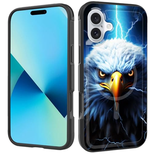 ZQLPLZR Magnetic for iPhone 16 Plus Case,[Compatible with MagSafe] [Military Grade Drop Protection] Heavy Duty Shockproof Phone Case for iPhone 16 Plus 6.7" 2024,Bald Eagle with Lightning