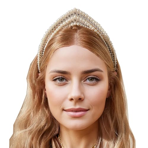 UniqKaliber Bridal Vintage Pearl Headband Princess Head Crowns Pearl Tiaras Bride Royal Queen Crown For Costume