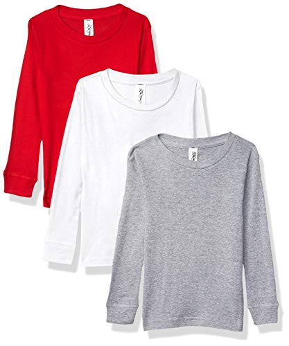 Marky G Apparel Baby 100% Cotton Long Sleeve Pajama Top (Pack of 3), Red/White/Heather, 2T