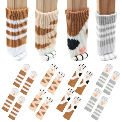 LuminaryLair 16 calcetines para sillas de gato, 4 patrones, elásticos, patas de gato, protección para patas de silla, para escritorio, armario, tirador de puerta, sillas