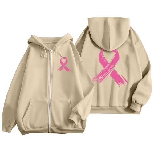 Breast Cancer Awareness Zip Up Sweatshirt Women Graphic Hoodie Oversized Sweatshirts Casual Long Sleeve Jackets - image 5