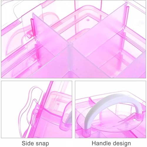Image of UCRAVO Pink Storage Organizer 3 Layer with 18 Grid Earring Storage Box, Portable Jewelry Craft Accessories Storage Box Basket Container with Collapsible and Removable Dividers Visible for Accessories