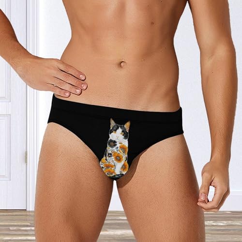 White Cat with Orange Flowers Novelty Men's Swimming Brief Swimwear Pants Trunks Beach Shorts Underwear4