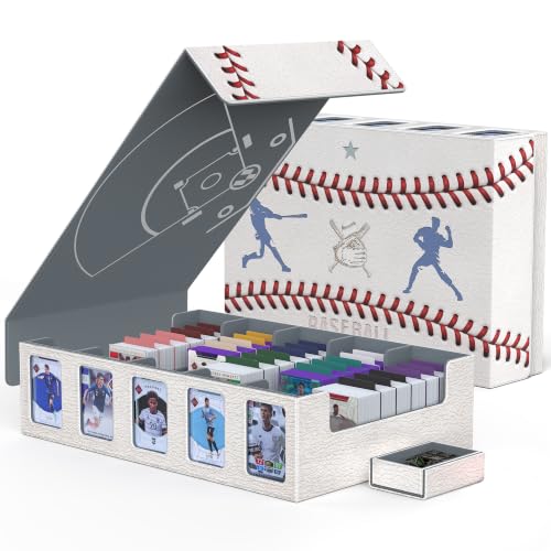 Image of Kabinka Baseball Card Storage Box with Window Display, 5-Row Sport Card Storage Box, 3900+ Card Deck Box for Baseball Sports Card TCG, 5 Top Loaders, 5 Stoppers, 48 Dividers, 1 Dice Tray(Baseball 1)