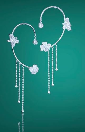 New Silver Trendy Crystal Diamond Flower Clip On Earrings No Piercing Cuffs Iced Out Zircon Cz Tassel Butterfly Ear Cuff Earring #TOP5