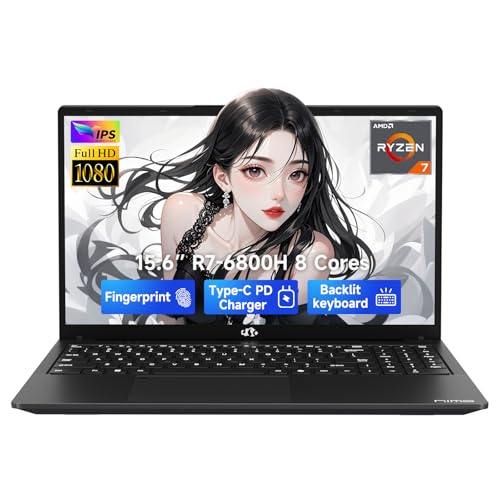 NIMO 15.6" IPS FHD-Gaming-Laptop, 8 Cores AMD Ryzen 7 6800H 16GB DDR5 RAM 512GB SSD (Beat i7-12700H, Up to 4.7GHz) AMD Radeon 680M GPU-Computer with 100W Type-C Backlit Keyboard, Fingerprint