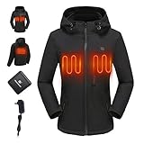 ADDHEAT Electric jacket with Portable Power Bank, Winter Full Zipper Heated Hooded Clothing, Women's...