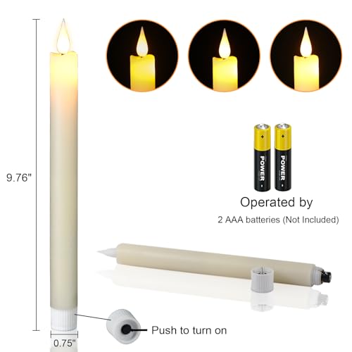 Image of Flameless Taper Candles with 2 Remote, Real Wax LED Taper Candles Battery Operated with Timer, 6 Pcs Flameless Candlesticks for Halloween Wedding Home Decor(Ivory, 0.78 inchx9.8 inch)
