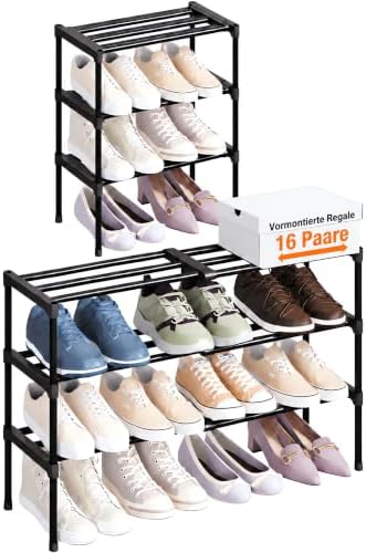 Lifewit Ausziehbares Schuhregal, vormontierte Ablagen, 3 Ebenen schuhablage | 42,5–78,7 cm Schuhorganiser, Montage ohne Werkzeug, stapelbar, für Kleiderschränke und enge Räume, Met
