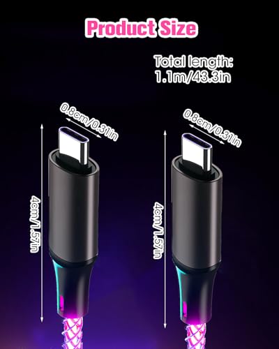 1M 6A USB C to USB C Light Up Charger Cable, 66W Flowing LED Lights Charging Cables Car Type C to C Cord for Galaxy S25/S25 Ultra/S24/S24 Ultra Huawei Xiaomi Samsung S23 Ultra Fast Charging - Image 2