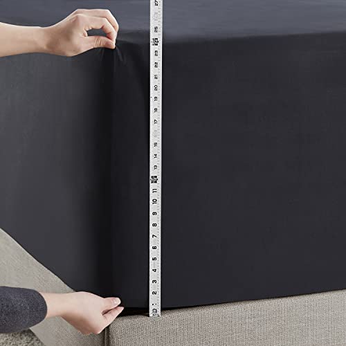 Image of Hearth & Harbor Extra Deep Pocket Full Fitted Sheet - Fits 18 to 24 Inch Mattress - Ultra Soft 1800 Microfiber, Wrinkle-Free & Breathable - Hotel Luxury Fitted Sheet Only, Black