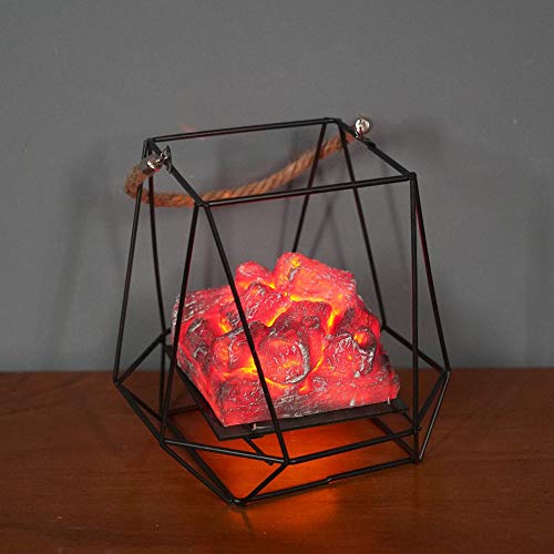 Image of Small Cozy Fireplace Lantern Traditional Realistic Log Wood Burning Flame Effect Ligh LED Charcoal Style Table LampFor Indoor & Outdoor Use