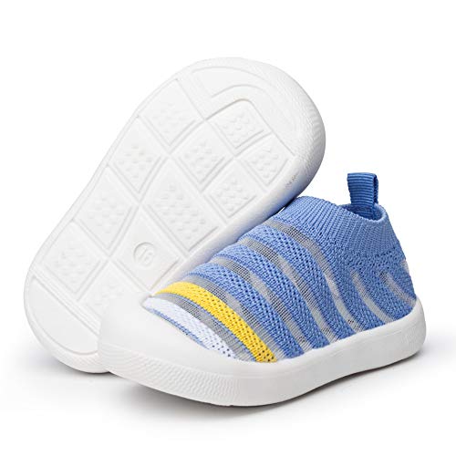 RVROVIC Boys Girls Summer Athletic Sandals Closed-Toe Breathable Mesh Slip-on Flats Lightweight Beach Water Shoes for Toddler(4 M US Toddler,7-LT Blue)