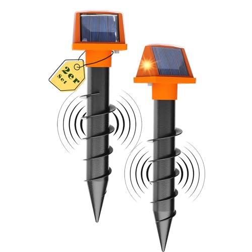 Pack de 2 ahuyentadores de topos, doble solar, ahuyentador de topos para el jardín, impermeable y sostenible contra ratones de campo y topos