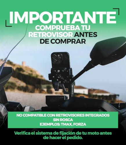 Miniatura 4 de Soporte Movil Moto Antivibración De Aluminio Cnc Liberación Rápida Y Rotación 360 Para Montaje En Manillar Espejo Retrovisor Y Barras 12 14 Mm Compatible Con Scooter Bicicleta Y Patinete Eléctrico