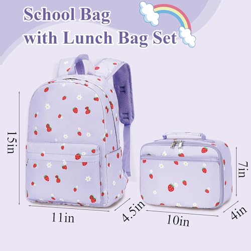 LEDAOU Girls Backpack with Lunch Box Set, 16 Inch School Backpack for Girls Ages 5-10, Cute Strawberry Kids Bookbag for Preschool Kindergarten Elementary, Water Resistant School Bag by LEDAOU - Used condition - Image 6