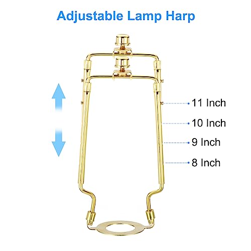 Image of PATIKIL 8 9 10 11 Inch Lamp Harp Kit with Finial, 1 Set Adjustable Lamp Shade Bracket Holder with 3 /8 IP E26 Light Base for Table Floor Lamp, Gold
