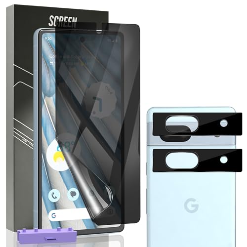 Cmiuubrer 1 Pack for Google Pixel 7a Privacy Screen Protector with 2 Pack Camera Lens Protector. Easy Installation, Anti Spy Flexible TPU Film NOT Tempered Glass for Google Pixel 7a