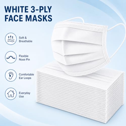 Image of Pack of 100 Disposable 3-Ply Face Mask | Soft on Skin | With Elastic Earloops and Nose Clip | Great For Office, School, Home, Kitchen and Outdoors | Unisex