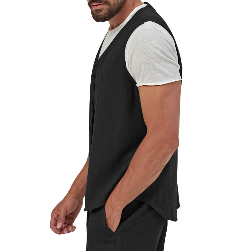 Mens Lightweight Linen Waistcoat Vests, Casual Sleeveless Blazers, Cardigans, Button Up, Suitable Business Wear2