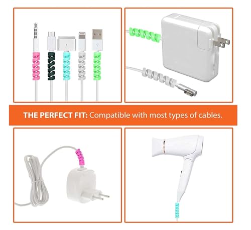 Image of 3 Pack Spiral Cable Protectors & Wire Protectors Spring Wire for All Wired Accessories for USB Charger, Data Cable, Headphones, MacBook, Laptop, Elastic Cord Saver (Multi-Color)