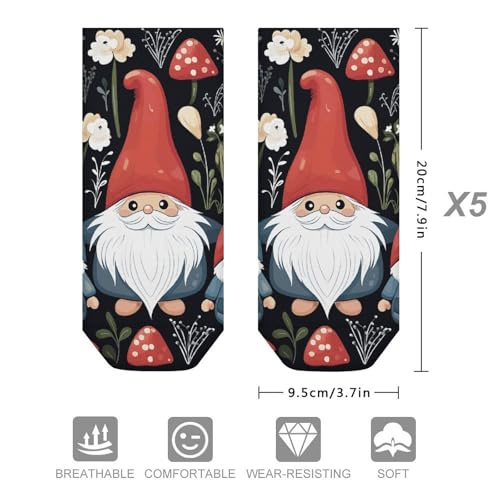 5 Pairs Ankle Socks Soft Breathable No Show Socks Comfortable Cotton Low Cut Casual Socks for Women Men Cute Gnomes2