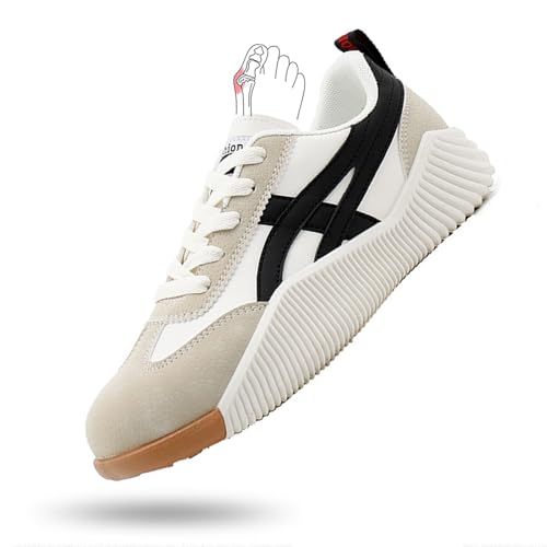 2025 New Kulavo Orthopedic Sneakers Women Casual Breathable Flat Non-Slip Running Shoes, Women's Retro Sneakers (Black,6)