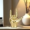 SMIKCP Gold Resin Rock On Hand Gesture Statue - Modern Office Desk Decor & Home Shelf Accents - Rock Culture Music Lovers' Decorative for Living Room, Bookshelf, 6.89" #3