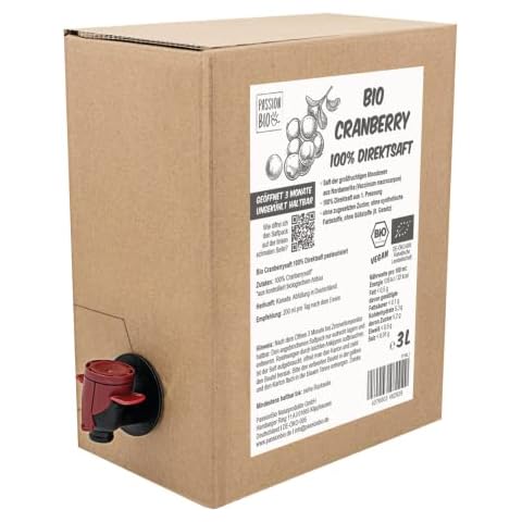 Bio Cranberry Direktsaft 3 Liter Box - Cranberry Saft aus 100% Bio Cranberries, 30 Tage Vorratspackung - Veganer Cranberry Muttersaft, ohne Zuckerzusatz, ohne Süßstoffe (lt. Gesetz) Cover