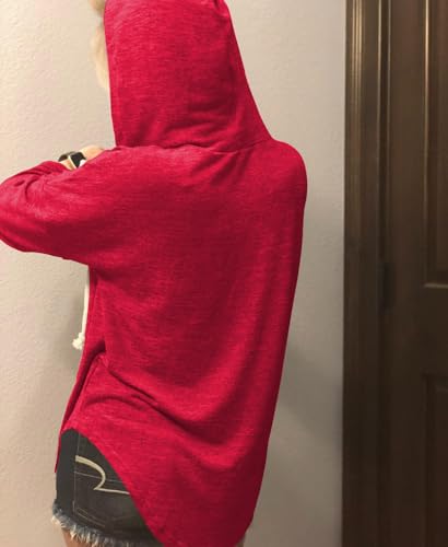 Image of Womens Long Sleeve V Neck Hoodie Sweatshirts Lightweight Pullover Tops