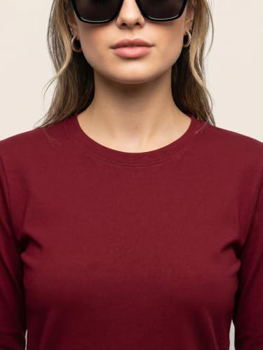 Image of JUNEBERRY Pure Cotton Round Neck Regular Fit Core Fashion Solid Full Sleeve T-Shirt for Women & Girls (Colors: Black, Cork, Green, Navy, Swanwhite & White)